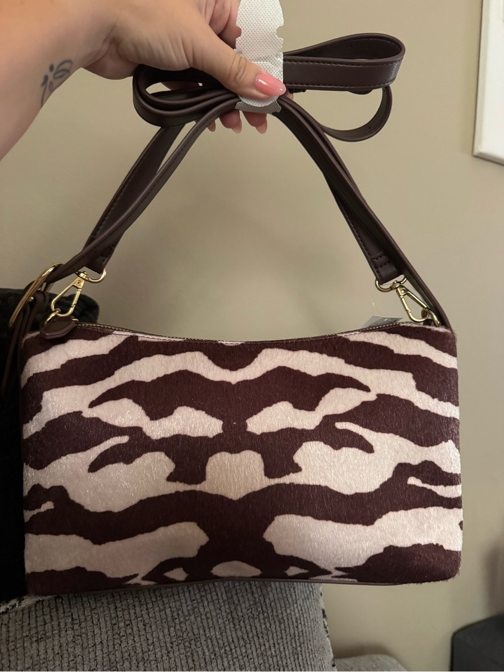 Old Navy Brown and Cream Zebra-Print Shoulder Bag